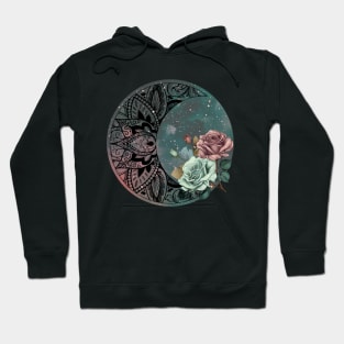 Mandala Moon Design Flower Green and Pink Flowers Hoodie